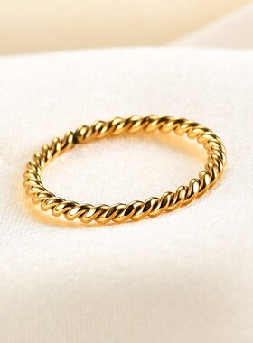 新款欧美ins时尚简约2MM面包螺纹个性圆形三色戒指钛钢指环 厂家