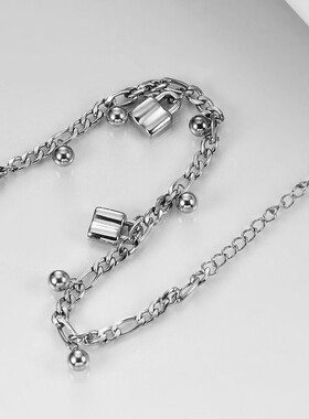 新款欧美跨境时尚4MM简约圆珠个性锁头钛钢手链学生气质百搭手链