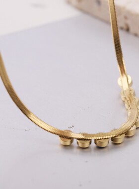 新款欧美跨境5MM串珠镶钻简约项链不锈钢彩色锆石扁平刀片链