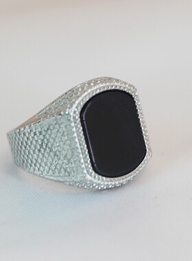 新款欧美跨境复古朋克霸气蛇纹12MM镶玻璃男士钛钢戒指时尚不锈钢