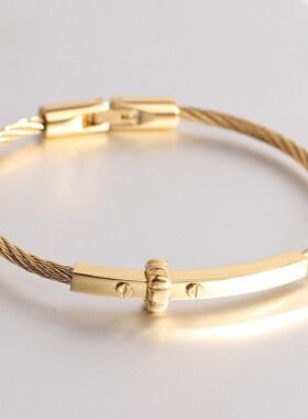 新款欧美跨境简约百搭钛钢圆形3MM电缆线手镯时尚钢丝线栓扣手链