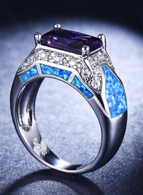 新款跨境欧美简约风方块锆石几何澳宝戒指男士个性夸张款指环