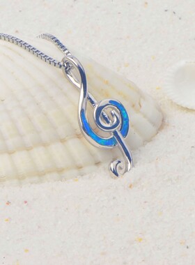 新款 ins风 爆款蓝色澳宝音乐符号吊坠项链饰品镶