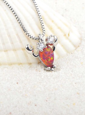 新款项链女欧美时尚饰品橙色澳宝龙虾项链小虾吊坠毛衣链欧珀项链