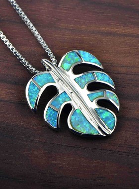 新款 ins 女款时尚夏威夷绿色澳宝龟背叶项链澳宝树叶吊坠欧珀