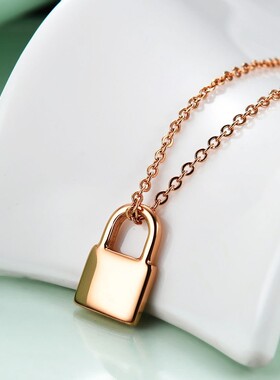 新款跨境亚马逊欧美热卖12MM锁头不锈钢光面18K金个性百搭项链可