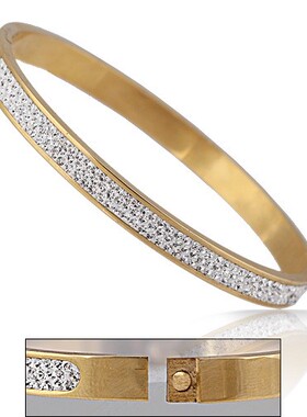 新款厂家 胶泥镶钻3排捷克钻不锈钢304钛钢65MM手镯 欧美手环