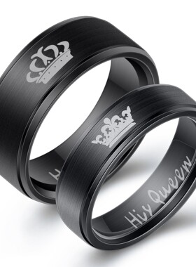 新款Her KingHis Queen钛钢情侣戒指不锈钢8MM对戒可刻字Logo热卖