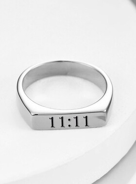 新款欧美热卖11:11比例小长条简约时尚不锈钢激光Logo戒指女