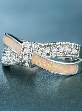 新款跨境SHEIN欧美时尚戒指夸张豪华复古印花白金白澳宝蝴蝶结状