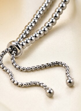 新款欧美跨境简约钛钢不锈钢圆珠3MM串珠手链可调节圆形26英文字