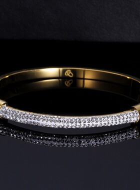 新款厂家 欧美跨境4MM陶泥镶钻18K金不锈钢手镯个性时尚