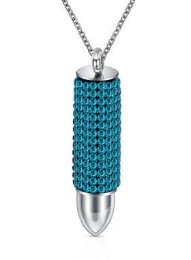 新款亚马逊ebay热卖 16MM子弹头镶钻钛钢吊坠弹壳不锈钢项链吊针