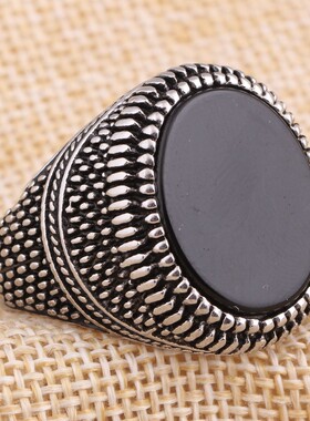 新款欧美跨境热卖25MM做旧时尚不锈钢镶宝石复古麻点百搭戒指指环