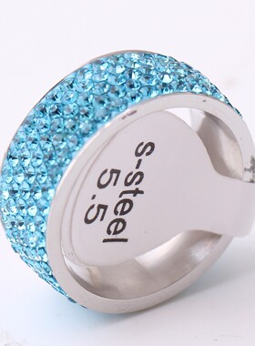 新款欧美简约时尚8mm5排钻个性戒指满钻时尚百搭三色百搭戒指指环