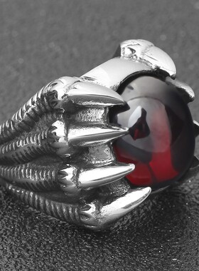 新款亚马逊欧美朋克万圣节鬼爪时尚个性圆形宝石男士钛钢戒指