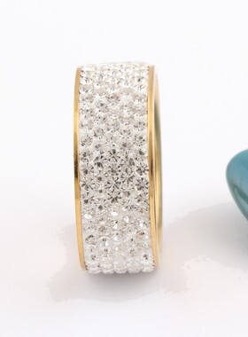 新款欧美跨境热卖简约18K金8MM5排不规则镶钻不锈钢钛钢戒指指环