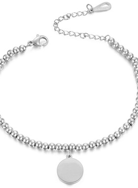 新款厂家圆珠手链钛钢情人节礼物不锈钢圆珠圆片手环激光刻字