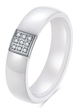 新款欧美ins陶瓷镶锆石个性6mm宽九宫格戒指创意黑白戒指指环