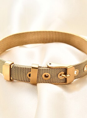 新款亚马逊 钛钢简约18K金手表带不锈钢网状手链 DIY手环网带