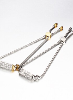 新款 欧美泥巴满圈镶钻可调节钛钢蛇链不锈钢手链