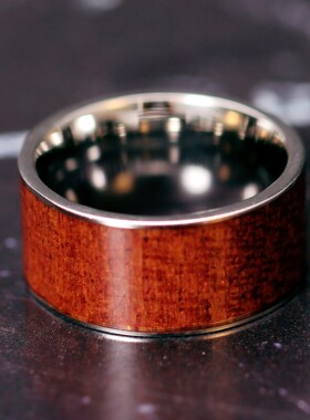 新款欧美跨境女士复古时尚8MM木纹不锈钢戒指指环时尚百搭女