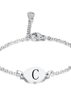 新款跨境欧美圆形19MM不锈钢26个英文字母手链钛钢简约百搭手链女