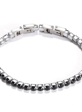 新款可调节可拆卸钛钢双扣3MM镶锆手链不锈钢简约网球链个性时尚