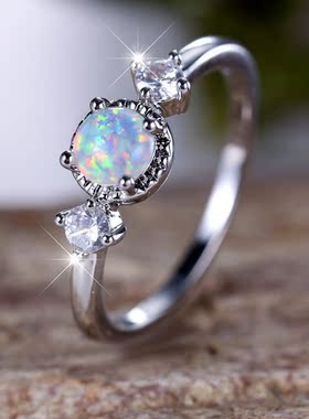 新款跨境时尚通勤钯白K圆形白澳宝简约戒指厂家