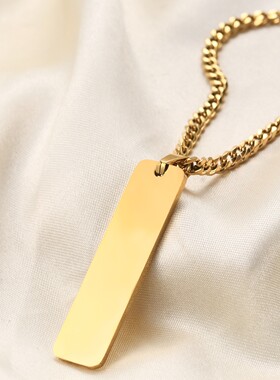 新款不锈钢长条10MM军牌可激光刻字项链简约身上潮流男吊坠毛衣链