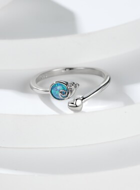 新款跨境时尚个性白金蓝澳宝小蜗牛爱心开口戒指百搭指环