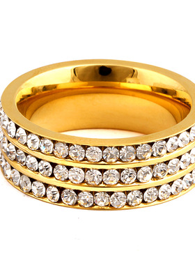 排钻金色指环生日礼物现货戒子