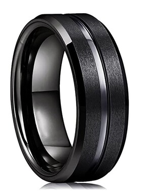 新款厂家 欧美个性简约百搭钛钢戒指8MM单槽双边磨砂时尚潮男戒指