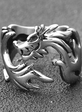 新款国潮ins潮男复古霸气龙之戒 龙的传人中国风铸造钛钢龙型戒指