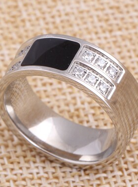 新款厂家 简约个性黑色滴油对称8MM镶锆石男士个性戒指欧美指环女