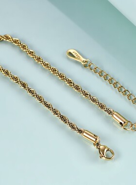 新款304不锈钢麻花链手链条 潮流钛钢时尚手饰18K金可调节手链女