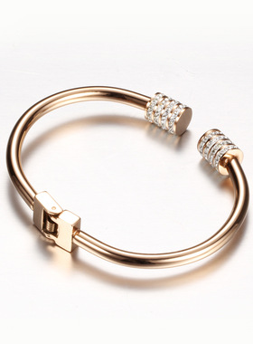 玫瑰金镶钻开口钛钢饰品现货手镯