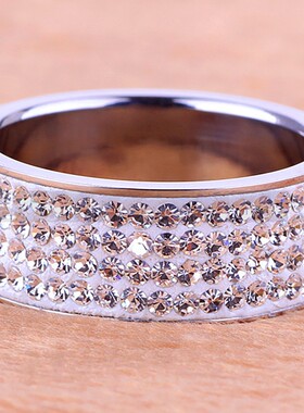 新款厂家欧美时尚镶4排钻7MM个性时尚不锈钢戒指气质男女百搭