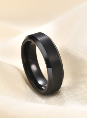 新款欧美跨境简约6MM拉丝18K金钨钢钛钢戒指对戒钨金饰品热卖