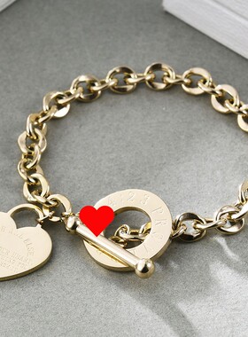 新款欧美跨境罗马数字十字架钛钢手链OT扣O字链爱心个性钛钢手链