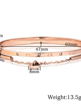 新款欧美ins热卖罗马数字不锈钢长链爱心镶钻卡扣手镯手环女