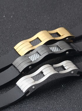 新款欧美跨境ins时尚间金黑色皮绳11MM18K金扣可镭射激光Logo