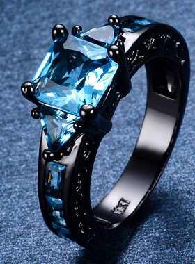 新款跨境热卖欧美时尚黑金澳宝镶钻正方形镶钻情侣戒指