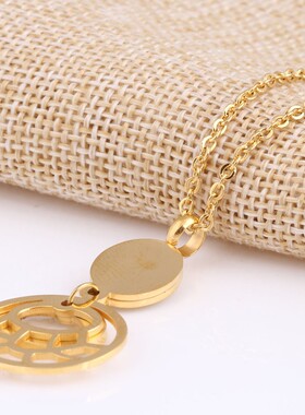 新款厂家欧美波西尼亚风不锈钢双层宝石镶锆镂空项链简约时尚