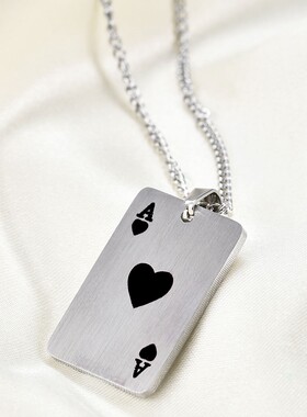 新款厂家钛钢男士项链 欧美嘻哈RapHop潮人黑桃A扑克男女项链