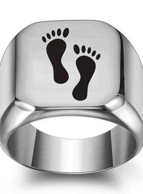 新款时尚简约母亲节礼物母子脚印18MM戒指304不锈钢光面戒指热卖