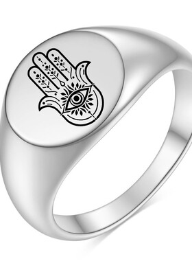 新款跨境亚马逊饰品复古上帝之眼手掌戒指不锈钢男士眼睛指环手饰