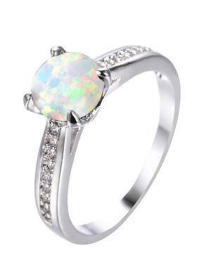 白色圆形欧泊现货戒指