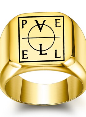 新款欧美跨境18MM个性字母图像钛钢戒指方形光面不锈钢指环女