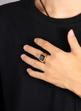 新款欧美不锈钢戒指潮流时尚简约13MM方形镶钻指气质百搭戒指热卖